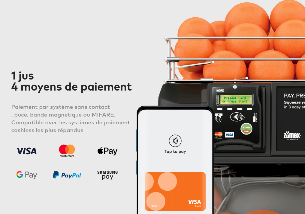 Zumex Versatile Pro Cashless 1 jus 4 moyens de paiement